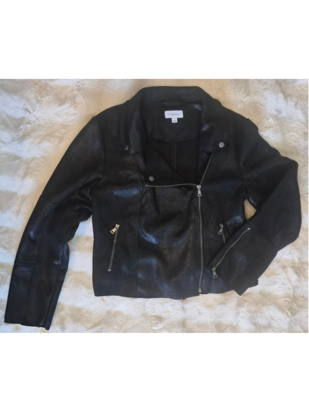 Women's EVEREVE Black Faux Leather Moto Jacket Size L